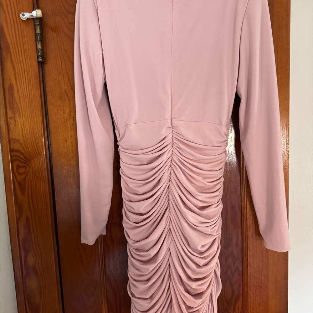 House of CB Blush Pink Gigiana Plunge Ruched Mini Dress - Picture 4 of 7